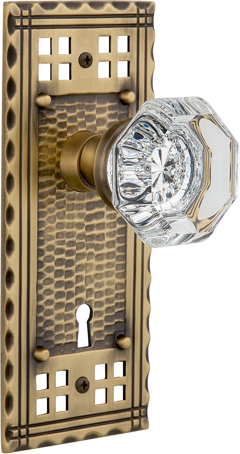 Nostalgic Warehouse Craftsman Plate with Keyhole Waldorf Crystal Knob, Single Dummy, Satin Nickel
