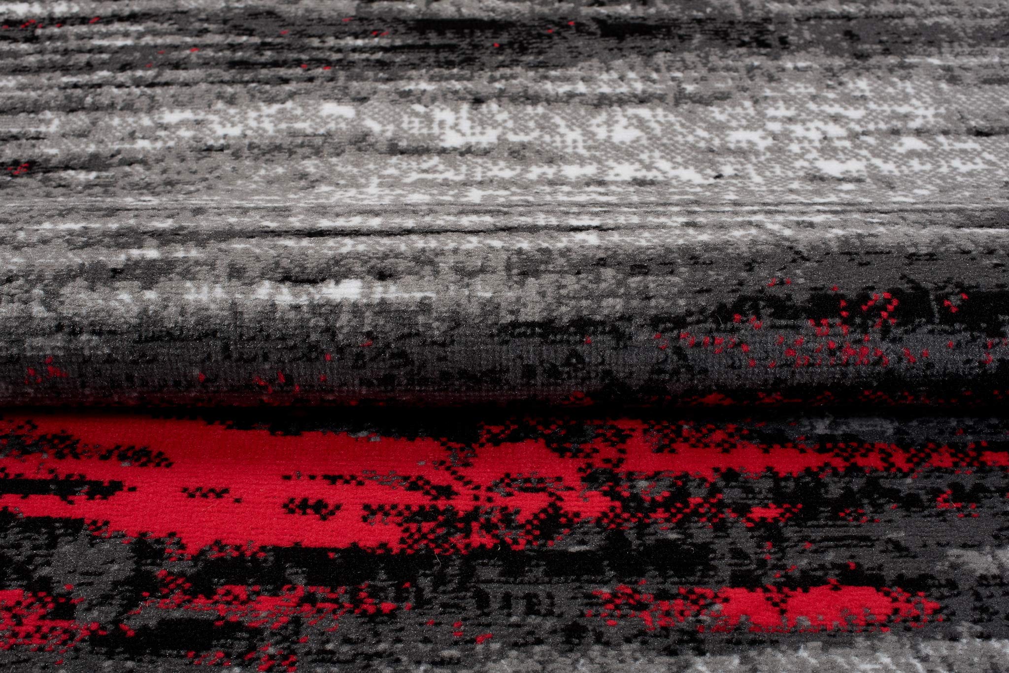 TAPISO Maya Teppich Kurzflor Modern Verwischt Meliert Streifen Design Schwarz Grau Rot Weiß Wohnzimmer Schlafzimmer ÖKOTEX 120 x 170 cm