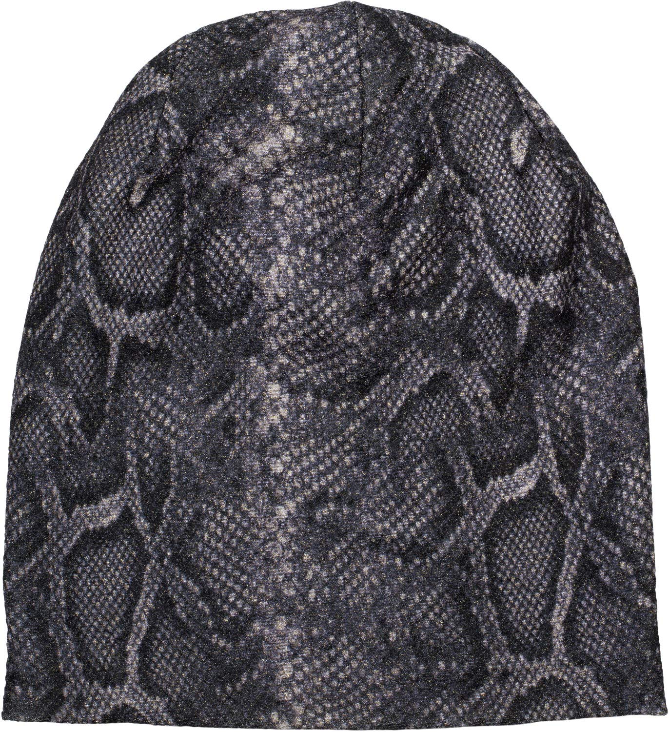 styleBREAKER Ladies Beanie Cap with Snake Python Pattern and Glittering Surface, Slouch longbeanie 04024174, Color:Black