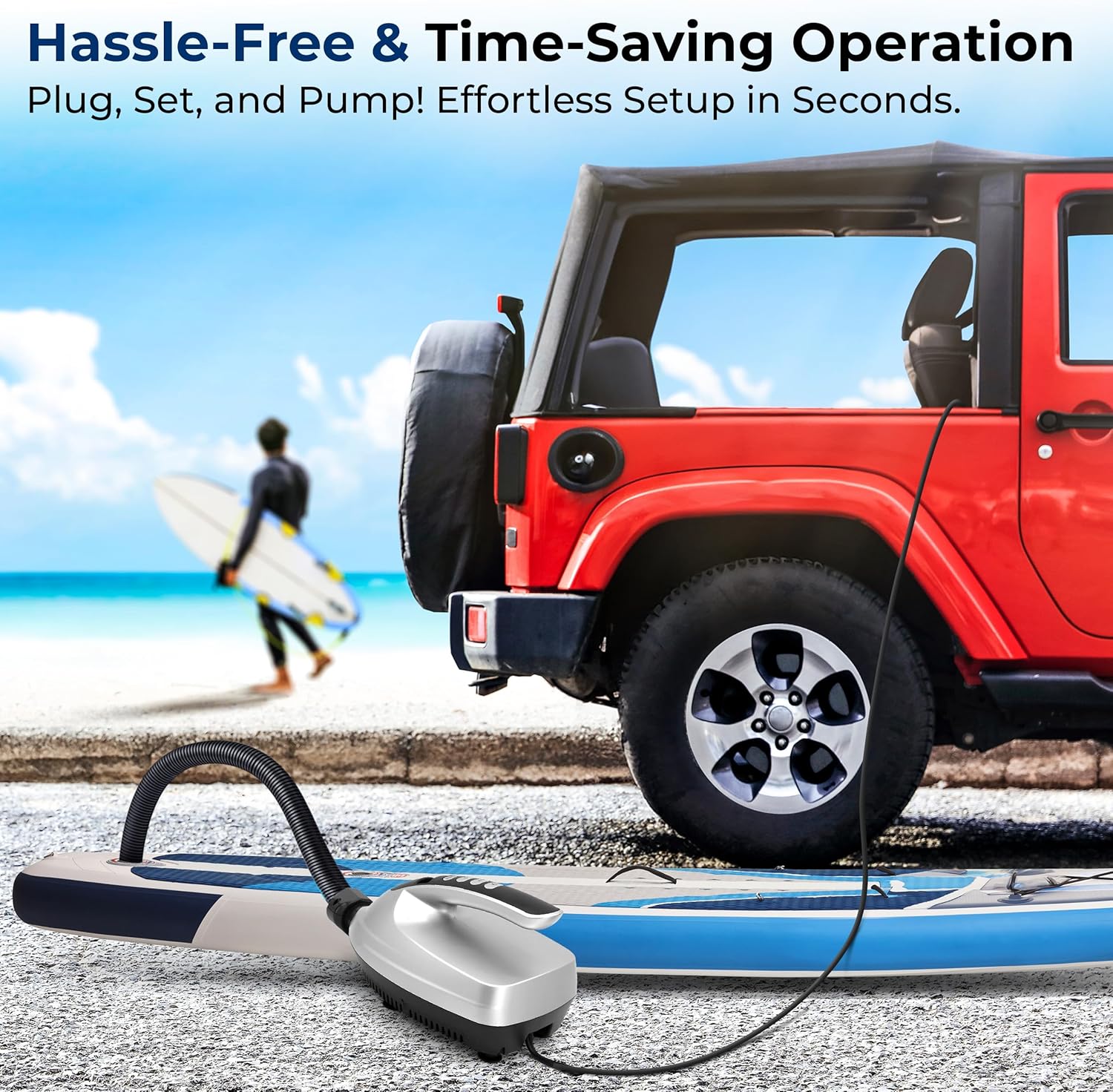 Paddle Board Electric Pump - Portable 16 PSI SUP Pump for Super Fast Inflation, Auto-Off, LCD Display and 12V Car Connector - SUP Inflator for Paddle Boards, Boats & Inflatables