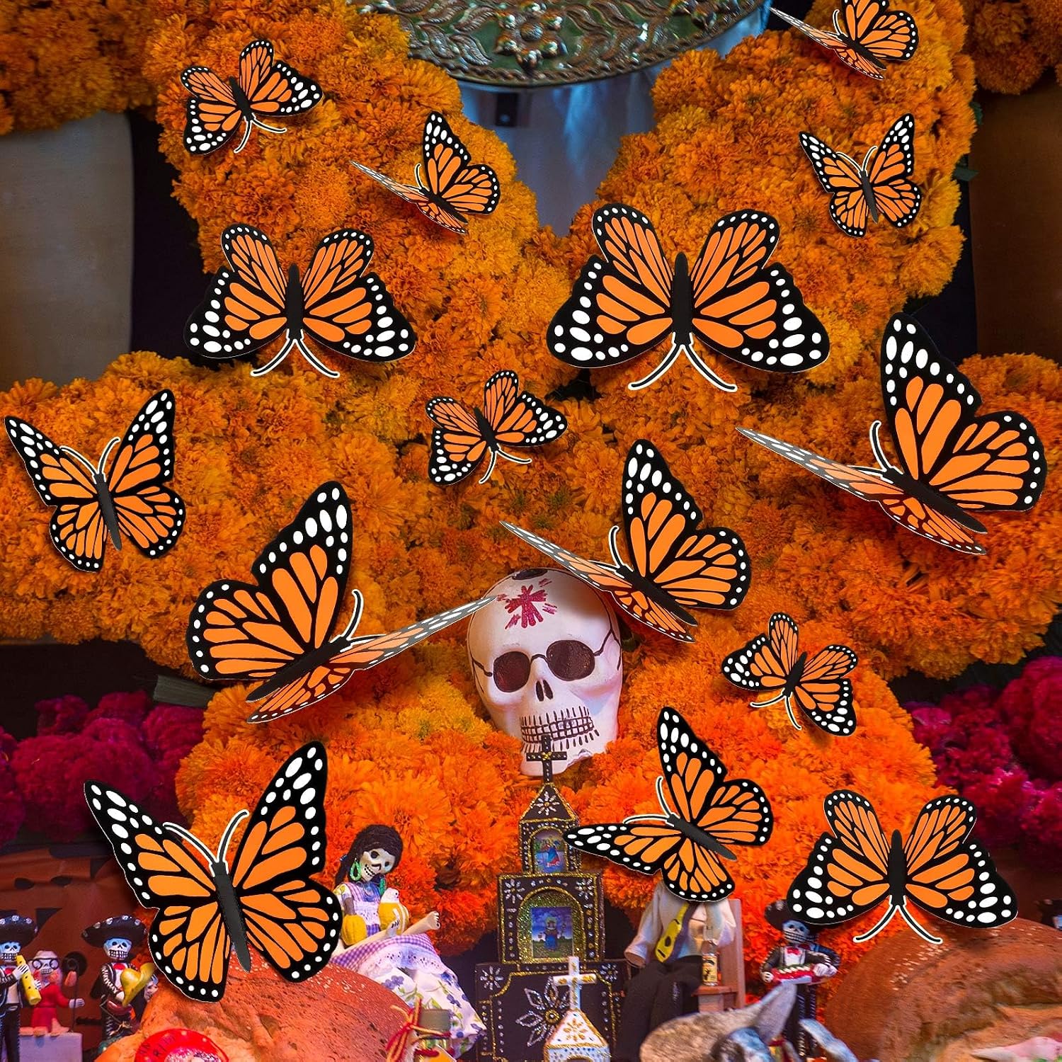 Affrolling 20 Pcs Large Monarch Butterfly Decorations 11.8 Inch 3D Orange Yellow Blue Artificial Monarch Butterfly Wall Decor for Summer Vocation Bible School Classroom(Orange)