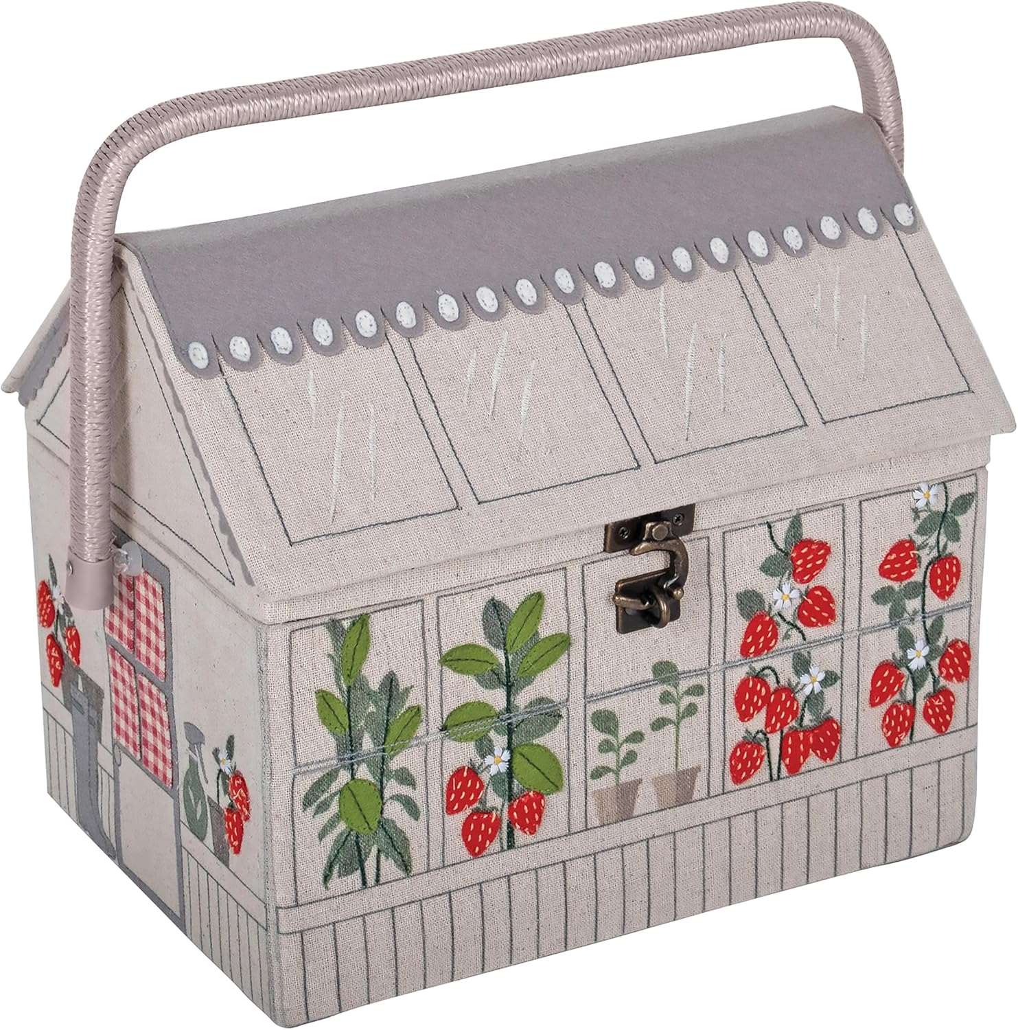 Hobby Gift Strawberry Greenhouse Sewing Box Craft Storage Basket with Handle Internal Accessories Tray for Sewing Knitting and Hobby Supplies