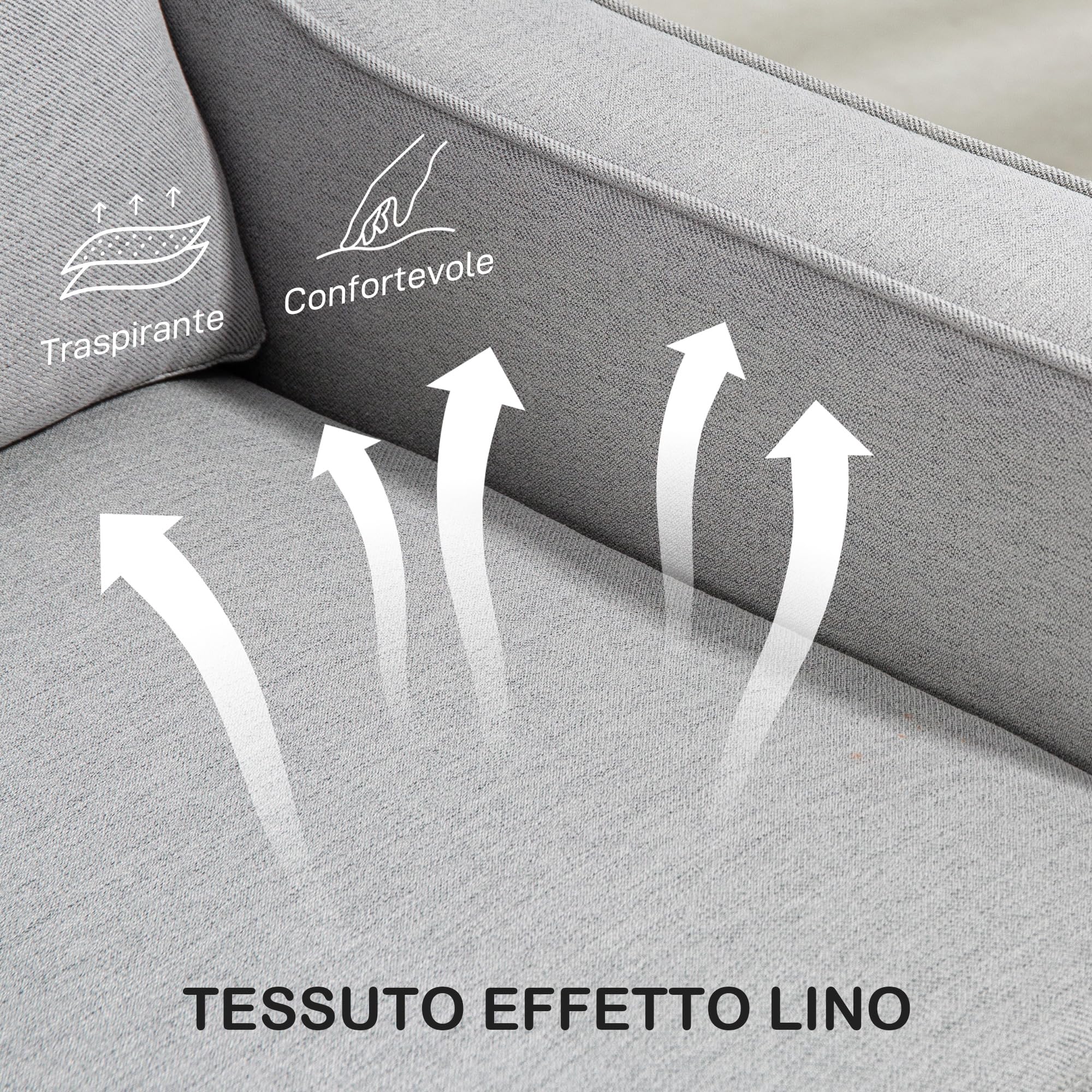 HOMCOM Divano 2 Posti in Tessuto con Braccioli, Imbottitura Spessa e 2 Cuscini, Divanetto 2 Posti Moderno con Struttura in Legno per Soggiorno, Salotto e Camera da Letto, Grigio Chiaro