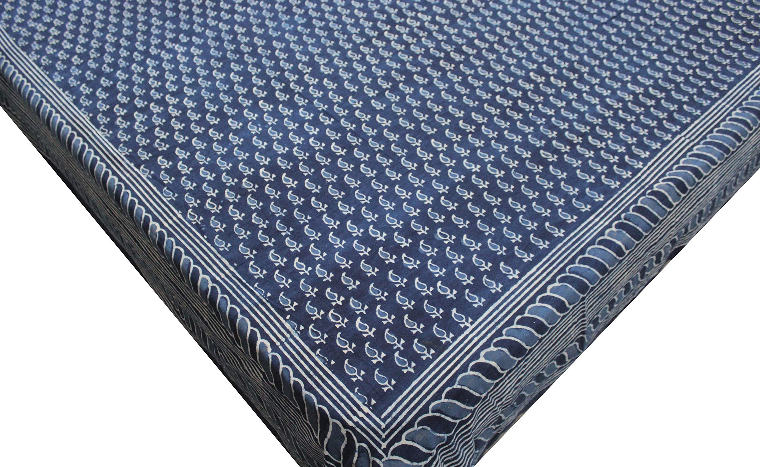 IndieHome Natural Indigo Dye California King Dabu Bedspreads Cotton Paisley Block Print Double Bed Sheets