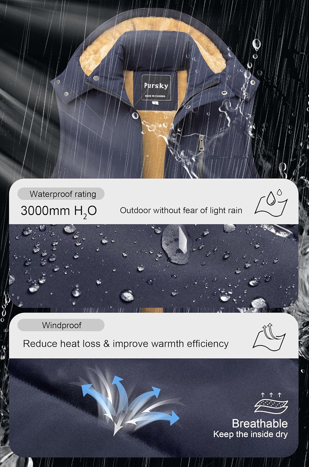 Pursky Men's Winter Puffer Vest Warm Fleece Lined Quilted Puffy Sleeveless Jacket Casual Outdoor Vests - Image 4