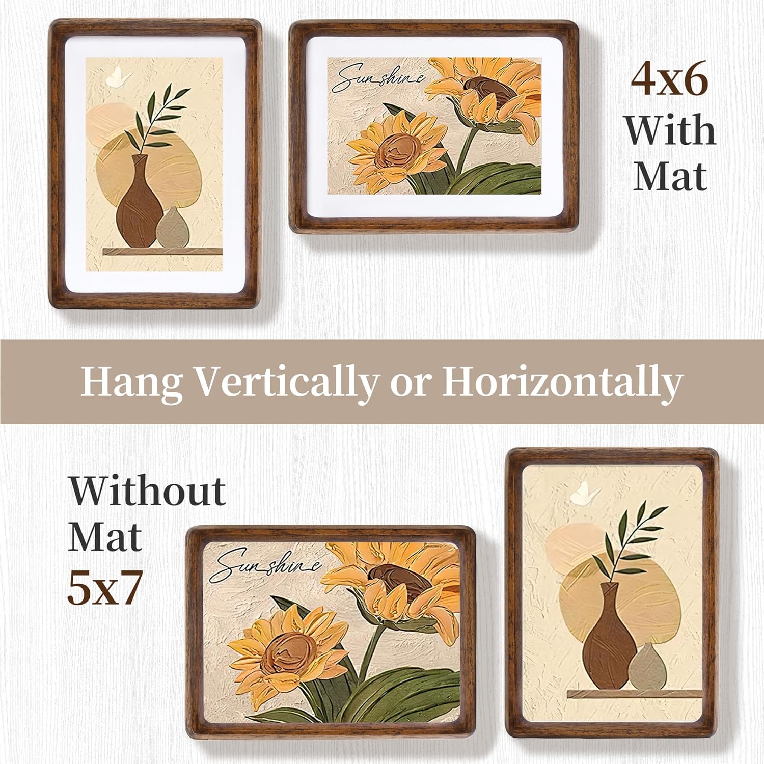 CULER 5 x 7 Picture Frame, Display Pictures 4 x 6 with Mat or 5 x 7 Without, Rustic Farmhouse Wood Photo Frame with Real Glass,Wall Gallery Photo Frames