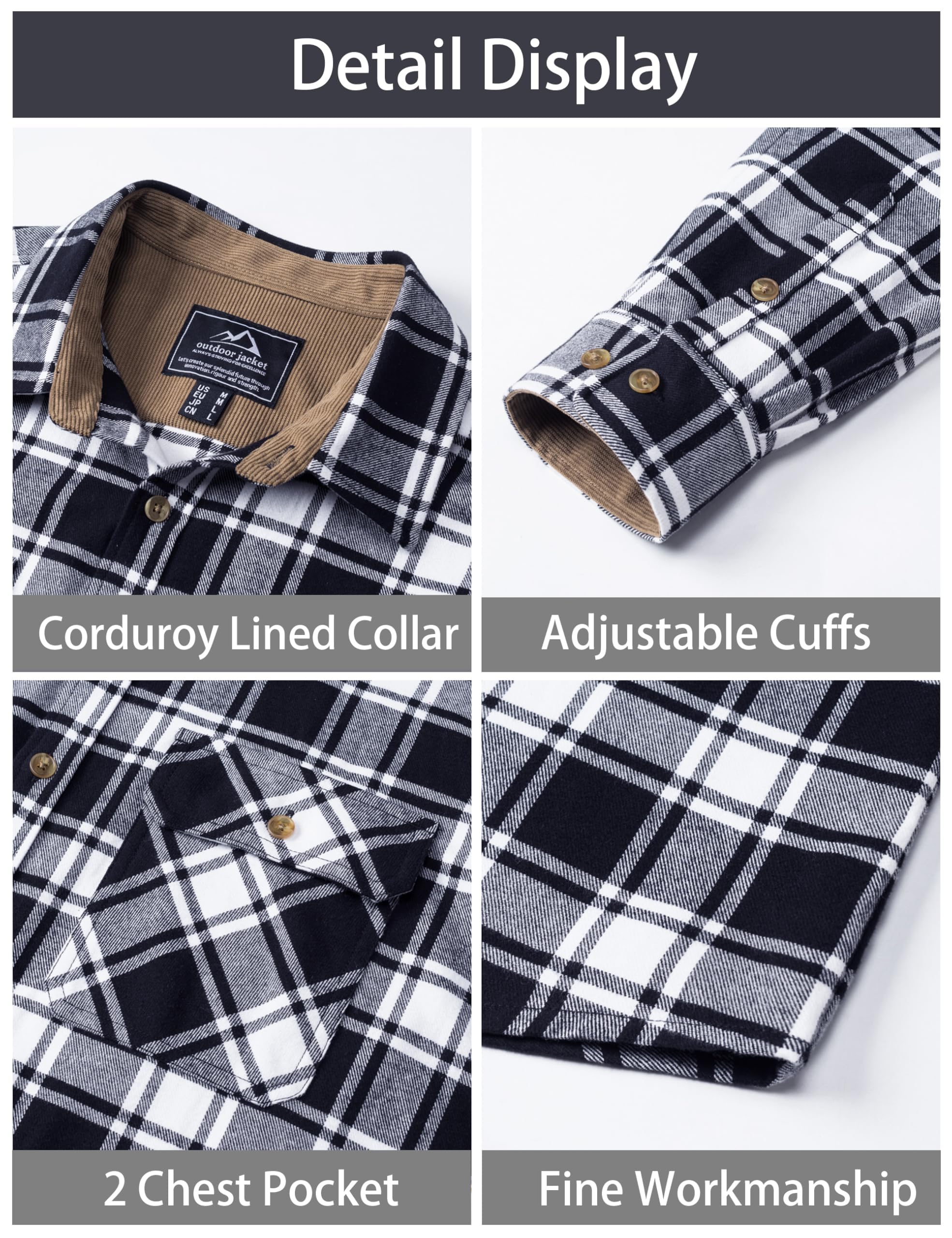 Cavva Camicia di flanella da uomo, a maniche lunghe, a quadretti, da lavoro