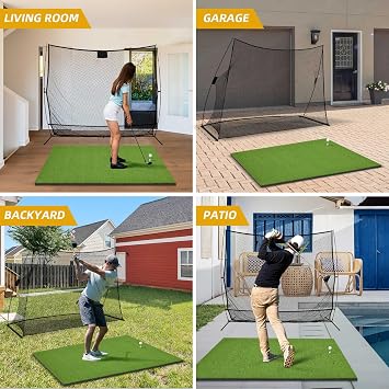 Shopsource 5x4ft Golf Hitting Mat, Thickened 21mm/31mm/36mm Artificial Turf Golf Practice Mats for Indoor Outdoor Backyard Driving Swing Training with 9 PU Balls, 3 Rubber Tees, 7 Tees