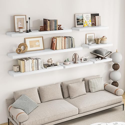 Miniatura 2 de RICHFOCUS Estantes flotantes de 36 pulgadas para pared, paquete de 2 estantes para dormitorio, cocina, baño, estante flotante de madera rústica con