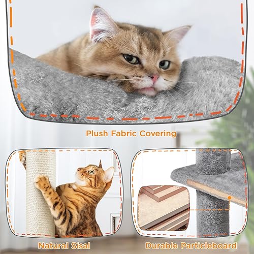 Vista 153 de Yaheetech Árbol para gatos de varios niveles de 70 pulgadas, torre alta para gatos con condominio, postes rascadores y bola colgante para gatos