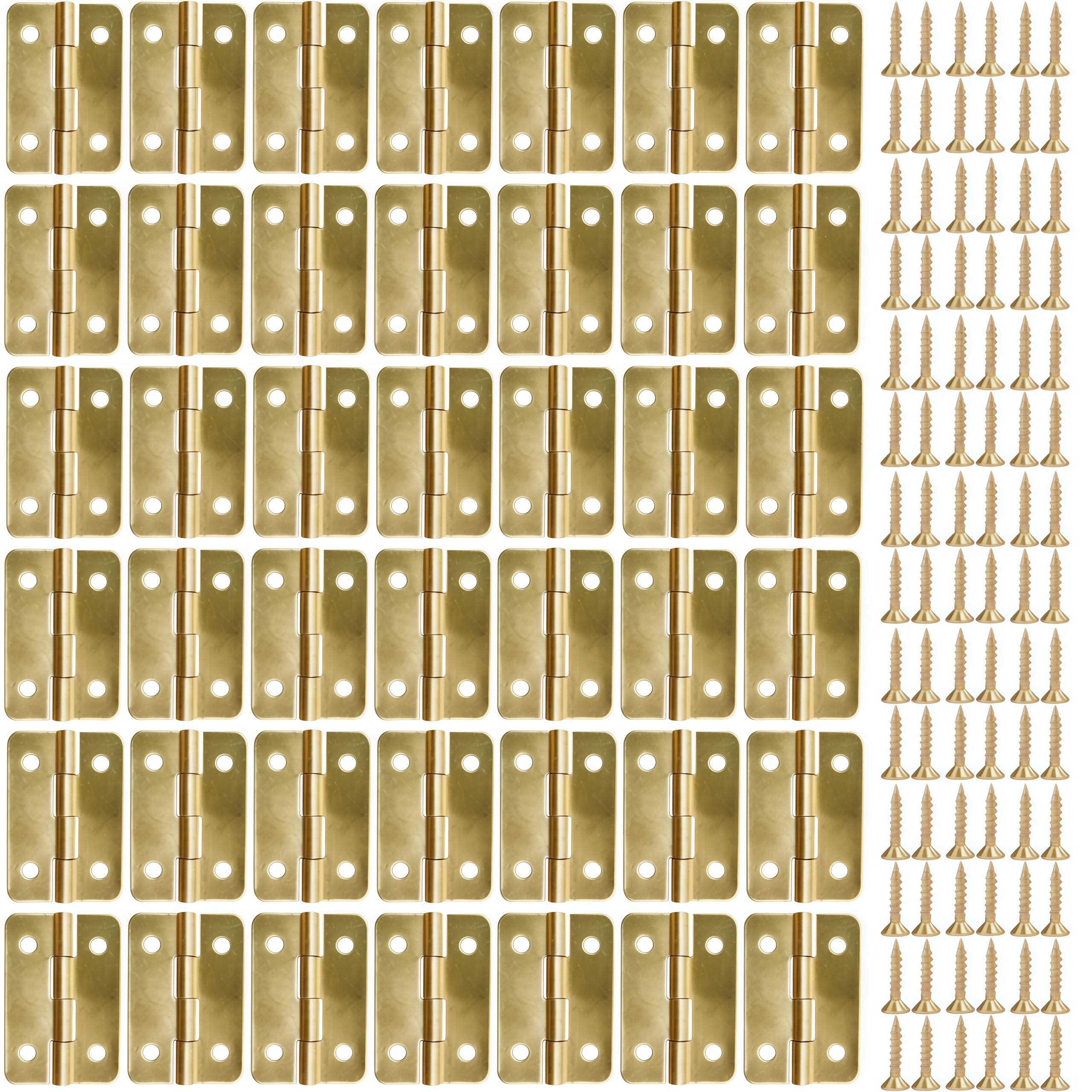 Vbnexyr Yellow Hinge 42 Piece Set Of Iron Rounded Corner Mini Hinges In Wooden Box Gift Box Home Furniture Hardware 30 * 21Mm