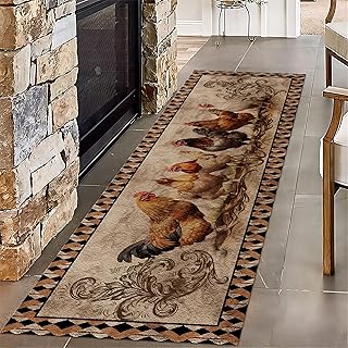 Farm Chicken Runner Rugs, 2x6ft, Chicken Coop Decorative Hallway Rug, Fade Resistant Durable Dining Room Rugs for Under Table, Rubber Backed Non Slip Carpet for Entryway Nursery Kitchen