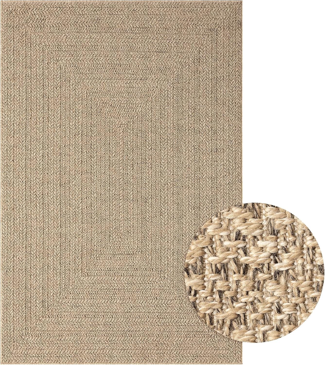 Mia´s Teppiche Soil – Outdoor Teppich für Balkon, Terrasse & Garten, wetterfest, UV-beständig & pflegeleicht, moderner Jute-Look – auch für Wohnzimmer & Esszimmer geeignet, ca. 120 x 170 cm