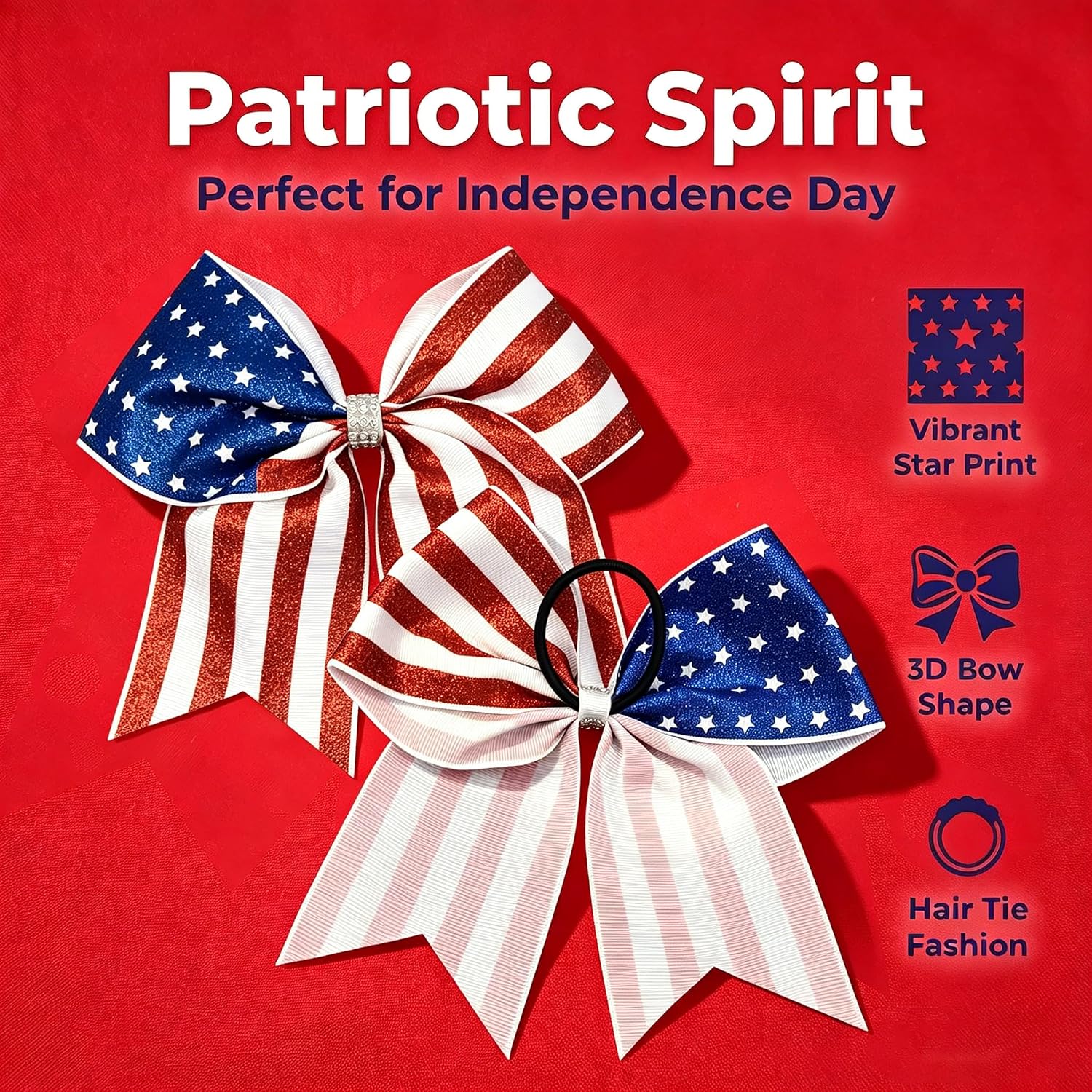 12 Pcs 7 Inch 4th Of July American Flag Glitter Cheer Hair Bows Red White Blue Cheer Bows Patriotic Accessories With Elastic Hair Tie For Cheerleader Teens Girls Independence Day (Blue Glitter)