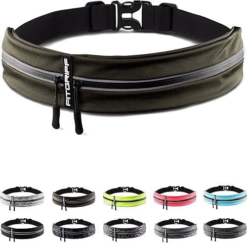 Fitgriff Cinturón de correr para hombres y mujeres, bolsa segura para correr, para teléfono, llaves y artículos esenciales, para todos los teléfonos