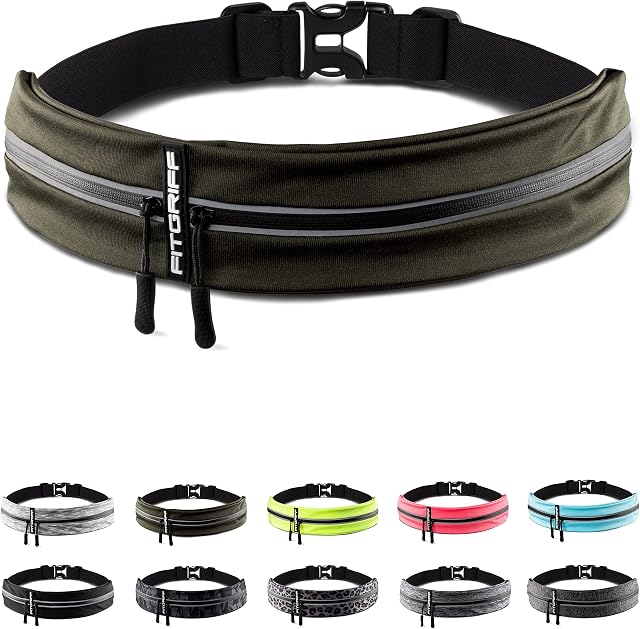 Fitgriff® Pasek do biegania na telefon komórkowy  torba do biegania, torba do biegania, uprawiania sportu, fitnessu  pasuje do wszystkich smartfonów (obwód brzucha 65-110 cm, zielony wojskowy)