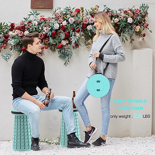 Miniatura 9 de ALEVMOOM Taburete telescópico de camping para adultos Taburete plegable portátil ligero para exteriores, reposapiés retráctil, asiento telescópico