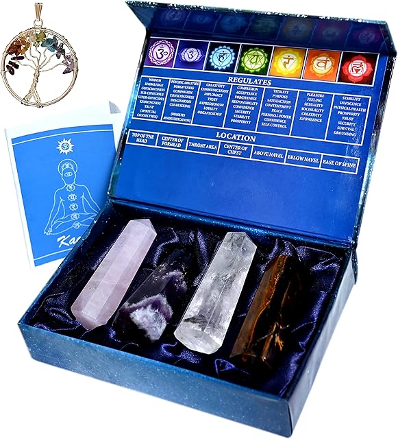 KACHVI Crystals Crystal Gifts.Healing Crystals.Crystals and Gemstones.Spiritual Gifts for Women.Chakra Crystal Set.Crystal.Chakra Gemstones. Wands Set 2.25-2.50" Tiger Rose Clear Amethyst 4 Pc Set