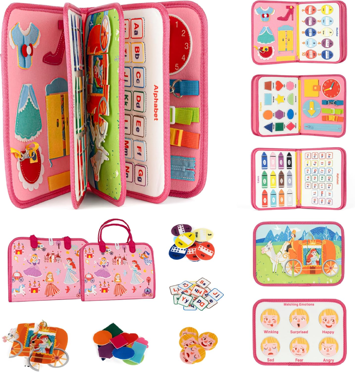 Ibenji Montessori Busy Book for Toddlers – Sensory Learning Toy with Zippers, Buckles, Letters, Numbers & Puzzles – Travel Quiet Book for Airplane & Car