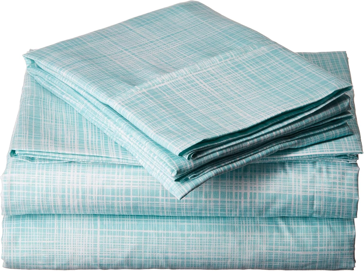 CELINE LINEN Luxury Silky Soft Coziest 1500 Premier Hotel Quality 4-Piece Bed Sheet Set |Thatch Pattern| Wrinkle Free, Queen, Aqua