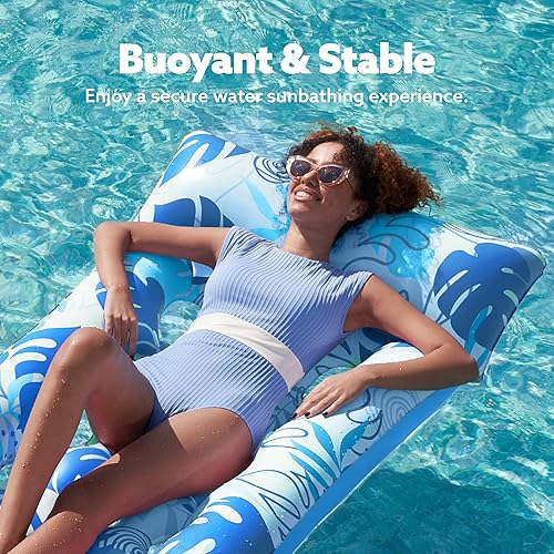 Miniatura 4 de SLOOSH Paquete de 2 flotadores inflables para piscina, tamaño XL, para adultos, con reposacabezas, balsa de bronceado solar, lago, playa, piscina