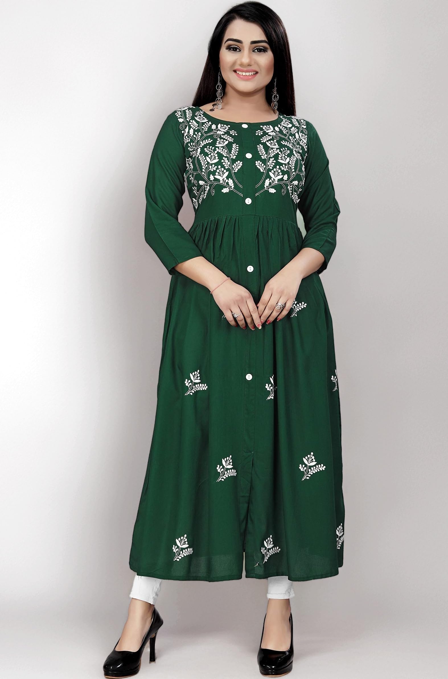 Women's Rayon Flared Embroidery Kurti Under 599 Designer Attractive Look Women's Kurta