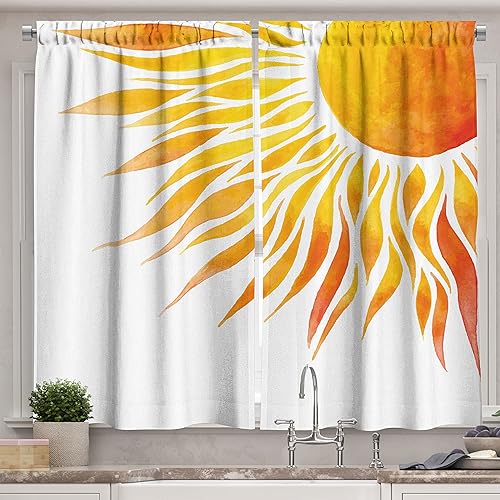 Miniatura 16 de Ambesonne - Cortinas de flores para la cocina, girasoles de verano en acuarela con tonos pastel suaves y pétalos grandes, juego de 2 cortinas para