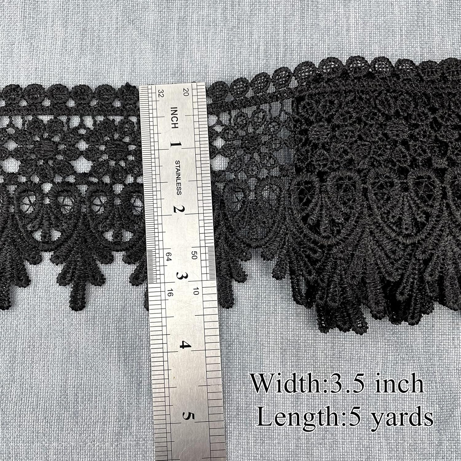 Black Lace Trim 5 Yards Wide Venise Lace Ribbon Embroidered Edge Trim for Sewing DIY Crafts Wedding Applique Home Decor