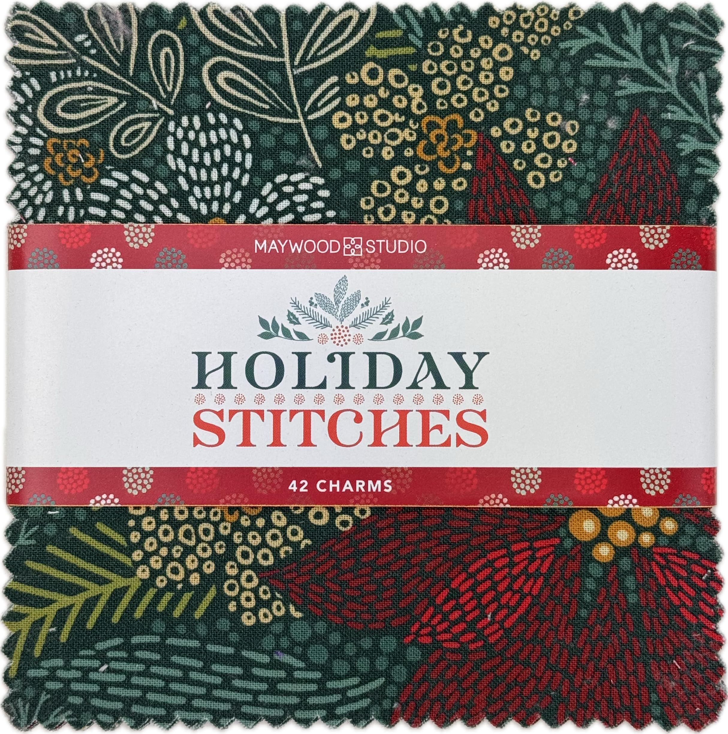 Maywood Studio Assorted Holiday Stitches Charm Pack 42 5-Inch Squares