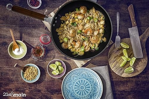 Miniatura 7 de Olla de hierro fundido para horno holandés, wok, antiadherente pre-sazonado, con tapa de vidrio templado, 2 asas laterales, 6 cuartos de galón de