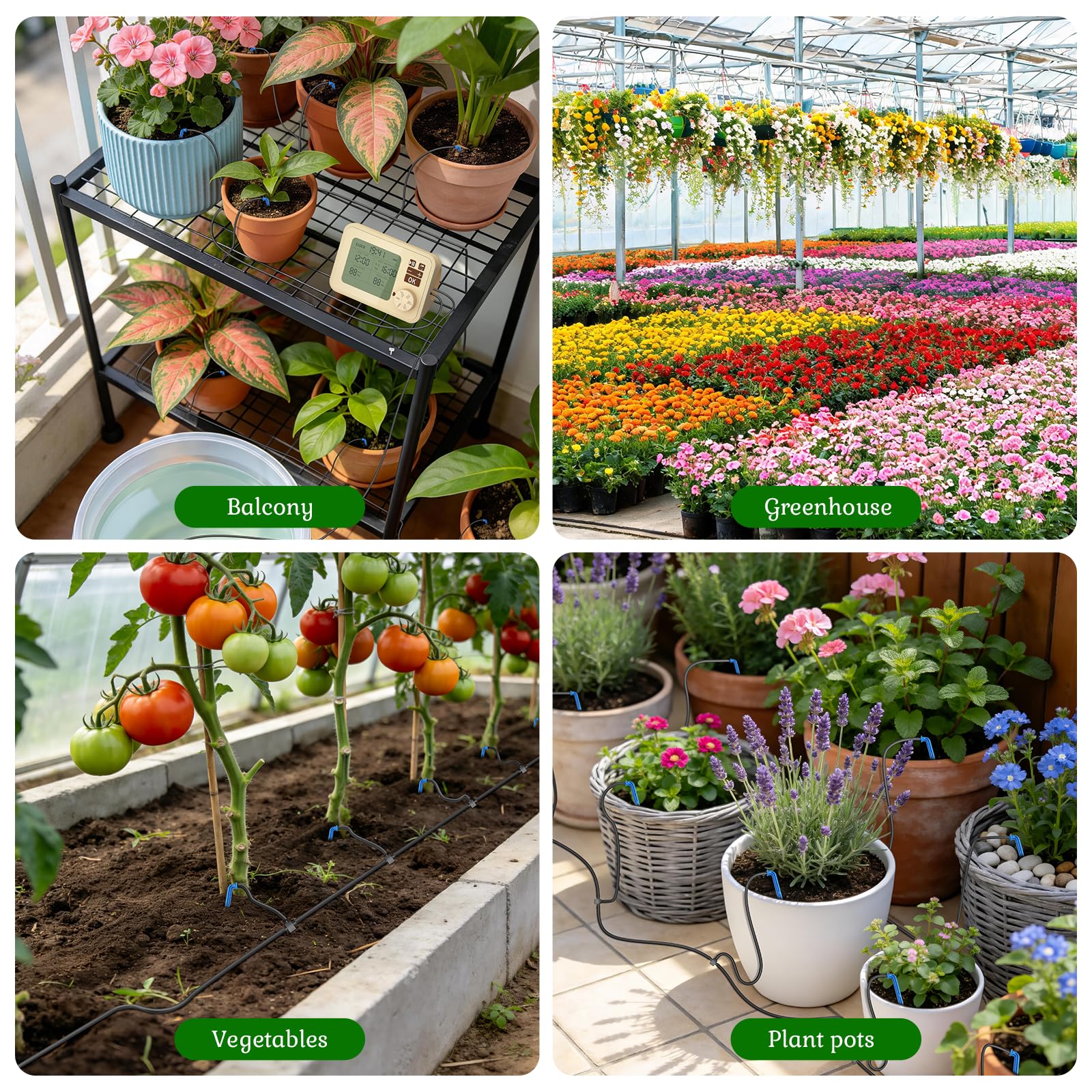 PChero Riego Automático con Temporizador, 15m Manguera Gotera, 20 Goteadore | Riego Interior con Temporizador Programable y Accesorios para Plantas en Maceta, Invernadero, Balcón y Jardín Elevado