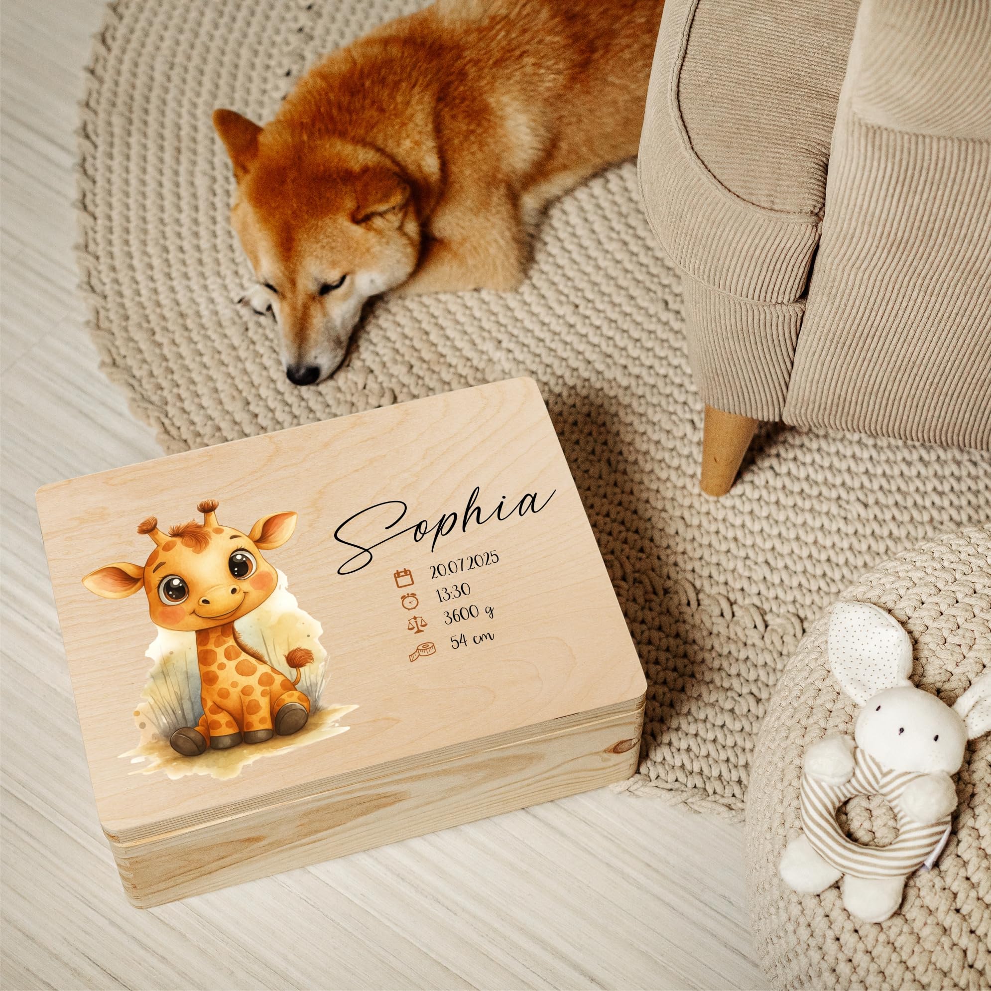 Creative Deco Boîte à Souvenirs Bébé Personnalisé avec Prénom - Animaux de la Forêt | 40 x 30 x 14 cm | Cadeau Boîte à Souvenirs pour Une Naissance pour Fille et Garçon | Boite en Bois avec Couvercle