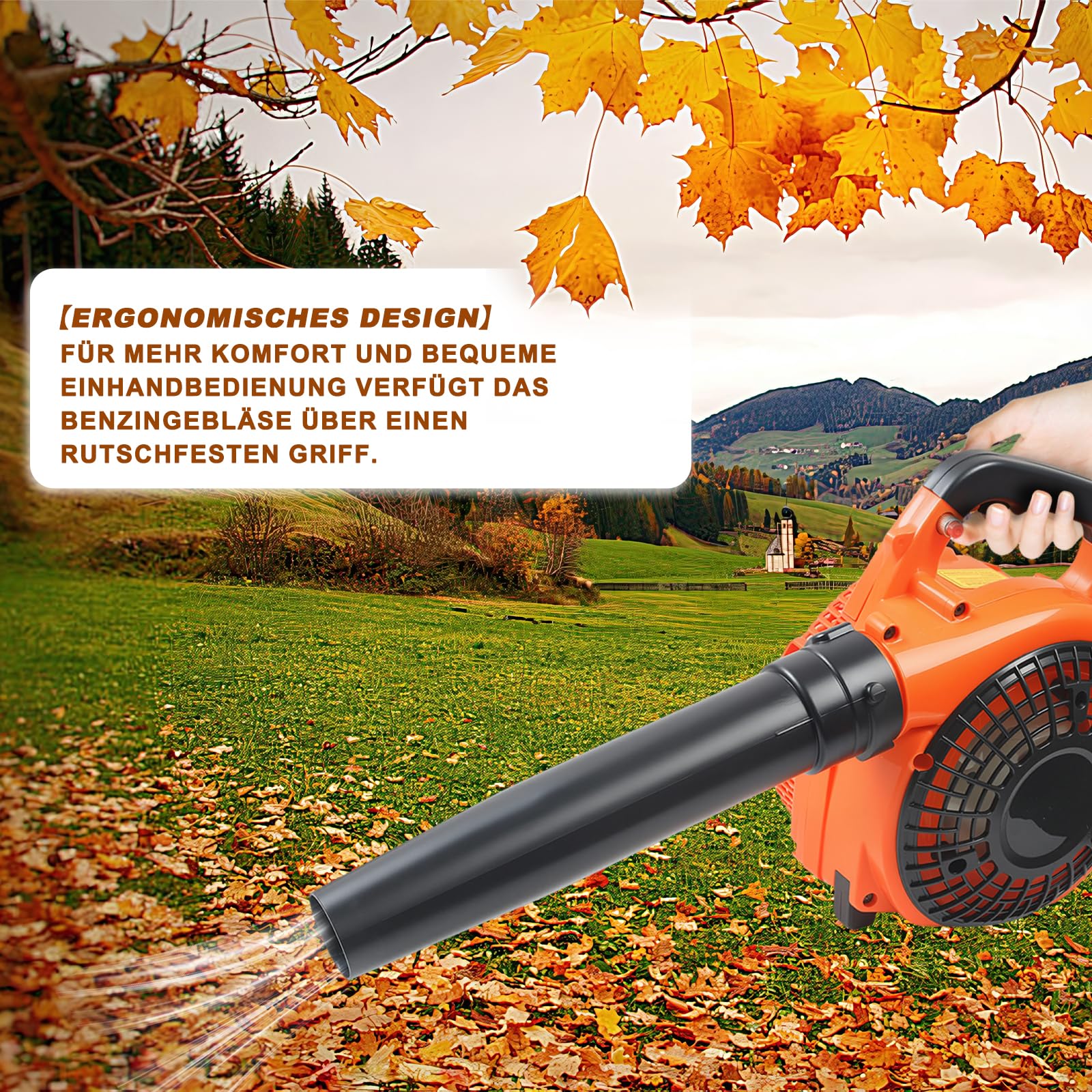 Handheld Benzin Laubbläser, Kabelloser Laubsauger Laubbläser, 26cc Blasgerät Bläser, 380 CFM Garten Gebläse, 2-Takt Luftgekühlter Motor Tragbar Motorbläser für Laub, Terrassen, Gärten