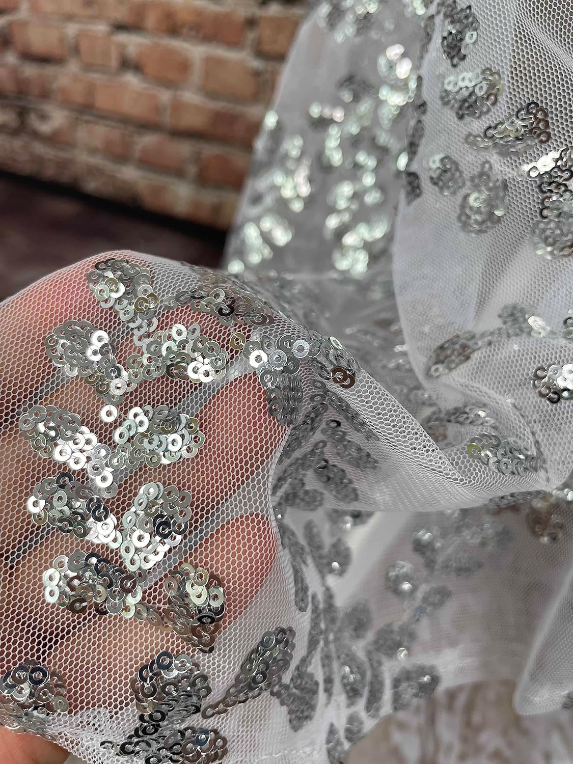 Large Embroidered Silver Table Covers 90x132 Inch,Rectangle Sparkle Glitter Sequin Tablecloth for Party Birthday Wedding