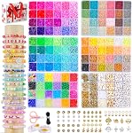 SJZWSD Friendship Bracelet Making Kit, 6 Box Set Clay Beads, Seed Glass, Pony Beads, Wooden Charms and Letters, Jewellery Craft Kit