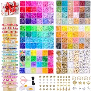 SJZWSD Friendship Bracelet Making Kit, 6 Box Set Clay Beads, Seed Glass, Pony Beads, Wooden Charms and Letters, Jewellery Craft Kit
