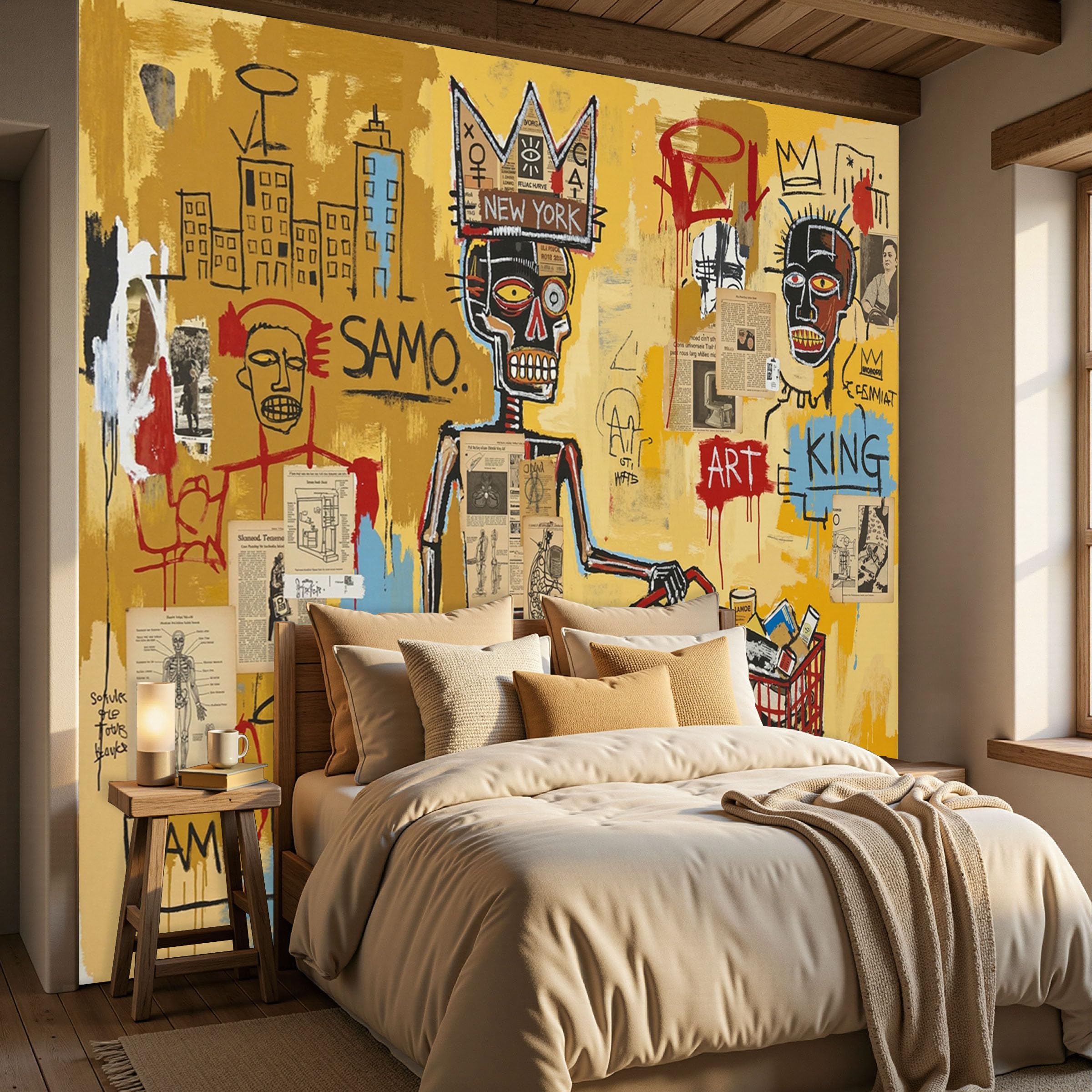 Papier peint salon moderne au style graffiti curcuma chaleureux