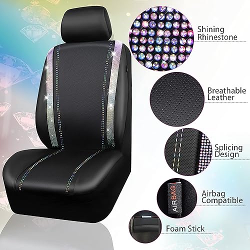 Miniatura 194 de CAR PASS Funda de asiento trasero de cuero y diamantes de imitación brillantes, impermeable, diseño de diamante brillante, ajuste universal, tiras