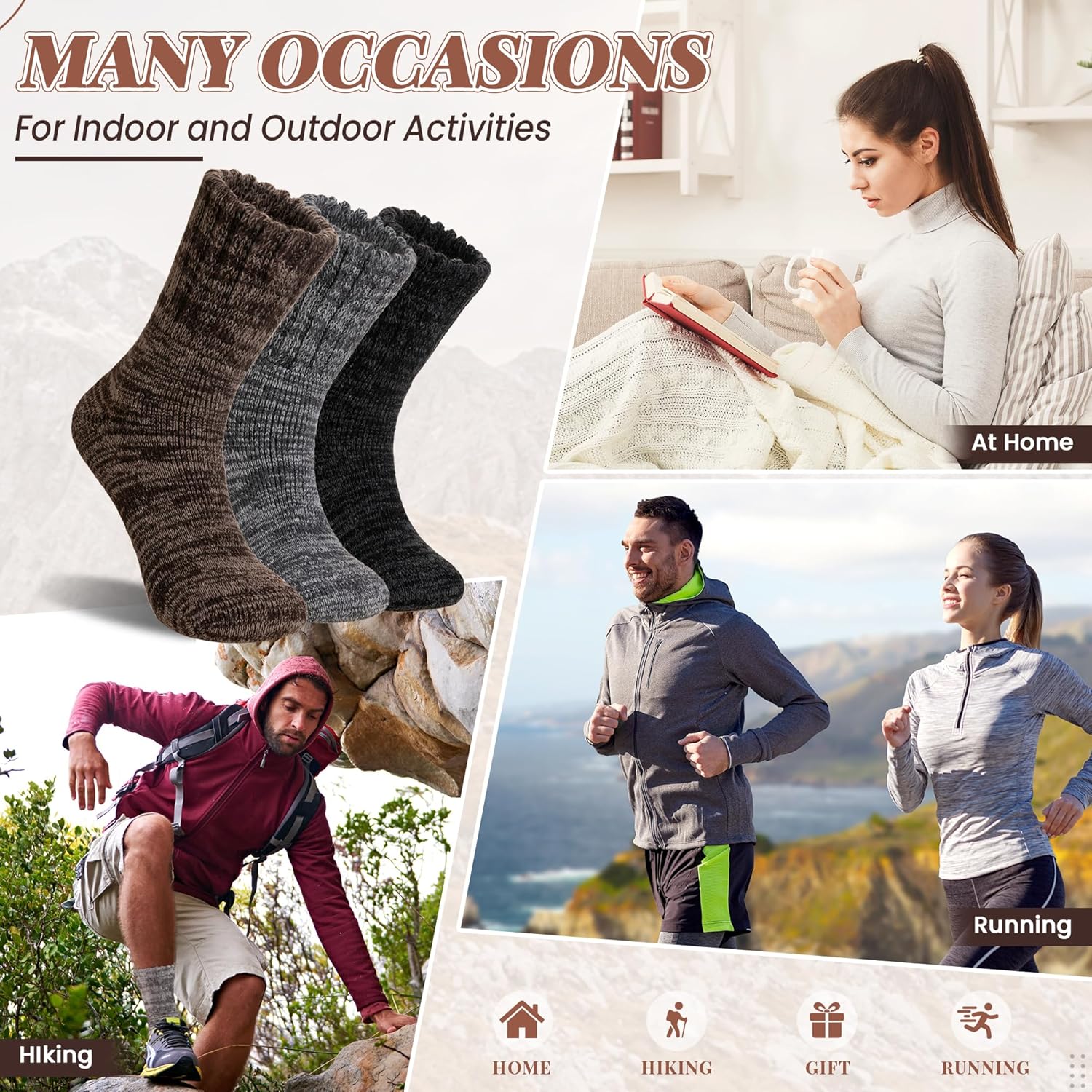 Merino Wool Boot Socks Thermal Winter Ski Thick Warm Hiking Socks for Women Men 3 Pairs - Image 6