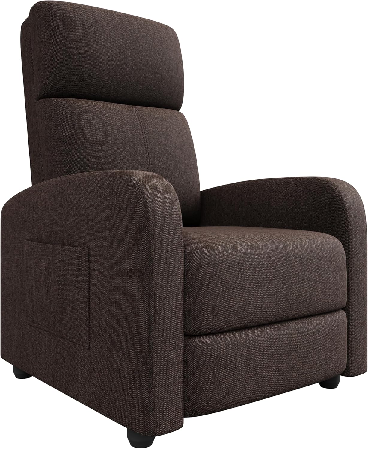 TROPOW Oversized Manual Recliner Chair, 300 LBS Max Load Capacity, Adjustable Push-Back Fabric Armchair with Side Pocket, Ergonomic Lumbar Support, for Living Room Bedroom Home Theater, Brown