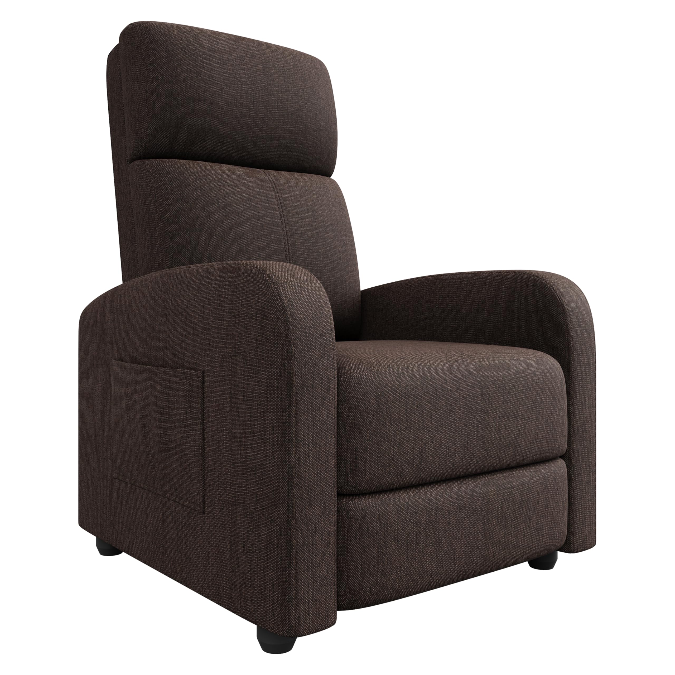 Recliner Chair for Adults, Linen Fabric Lazy Recliner Ergonomic Adjustable Single Sofa Enhanced with Side Pocket, Tall Back, Wide Arms & Padded Seat, Home Theater Seating for Living Room, Brown