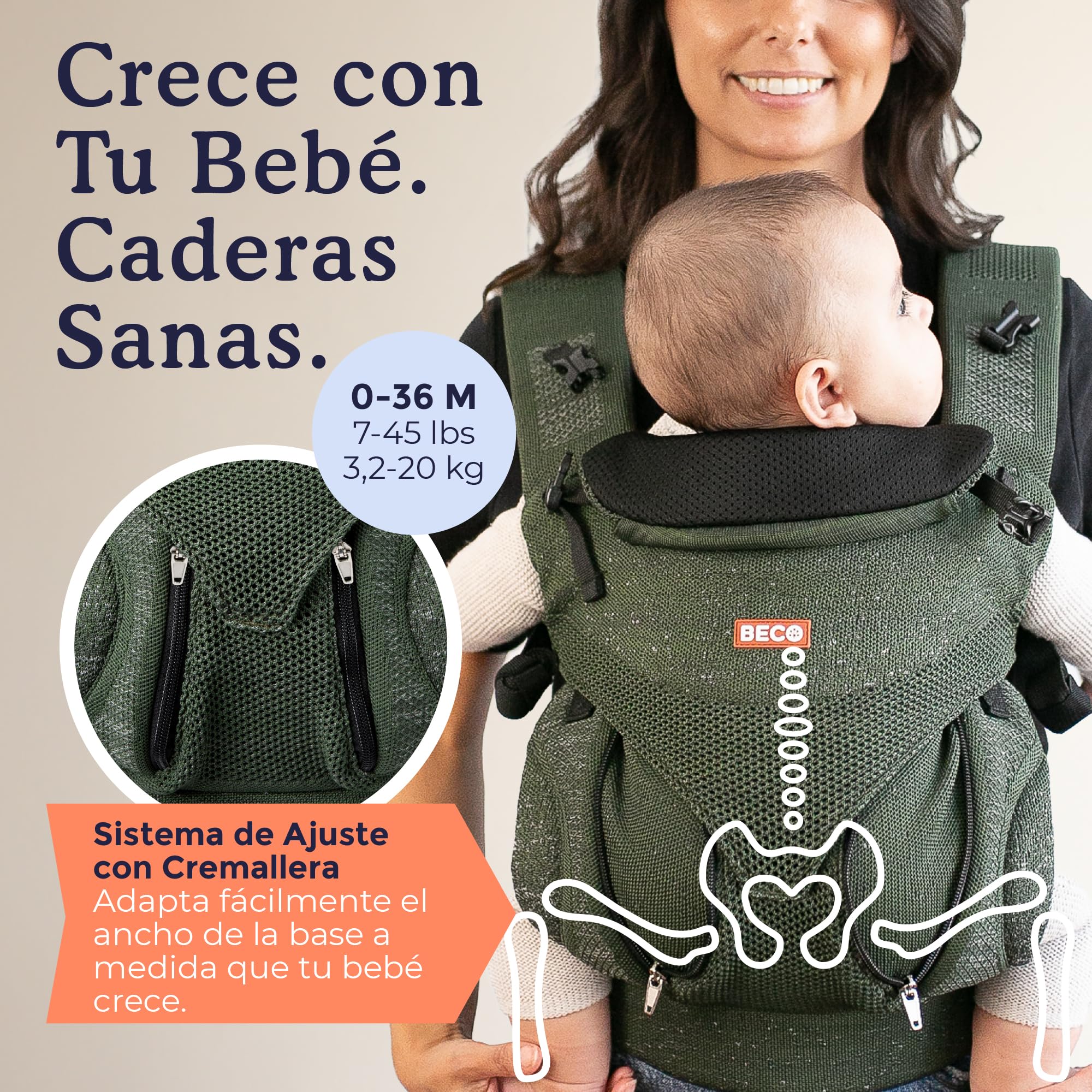 Beco Ventura Portabebés Ergonómico de 0 a 36 Meses, Verde (3,2-20 kg)