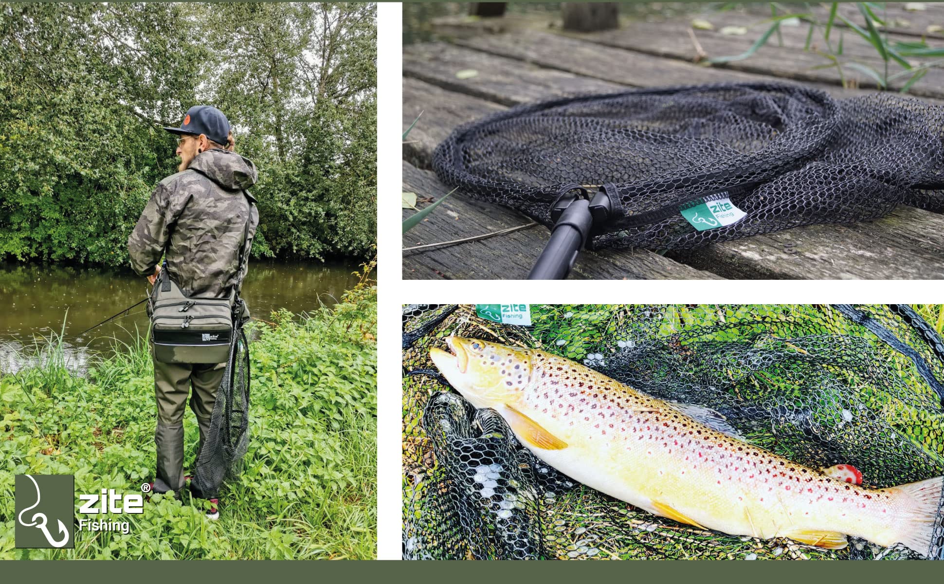 Zite Fishing Spinn-Kescher Gummiert Angeln - Angel Kescher Teleskop - Einhand Raubfisch-Kescher, Unterfangkescher Watkescher Spinnfischen 113cm Unterfangkescher gummiert gummierter Kescher Angeln
