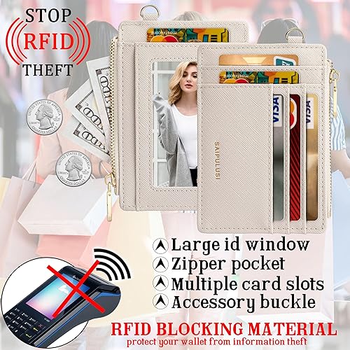 Vista 5 de New Fashion Kingdom Cartera pequeña para mujer, tarjetero RFID, cartera con llavero, cartera delgada para mujer, cartera compacta de cuero