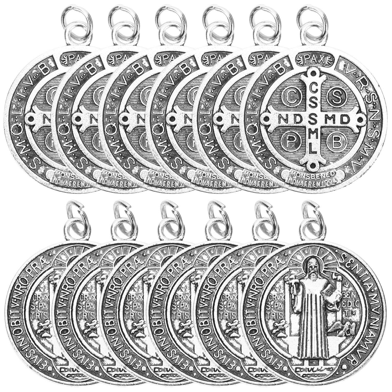 12PCS Medals, Virgin Mary Medal Jesus Cross, Medals Bulk St Christopher, St Benedict, Saint Jude Archangels Seal for Men Women Saints Necklace