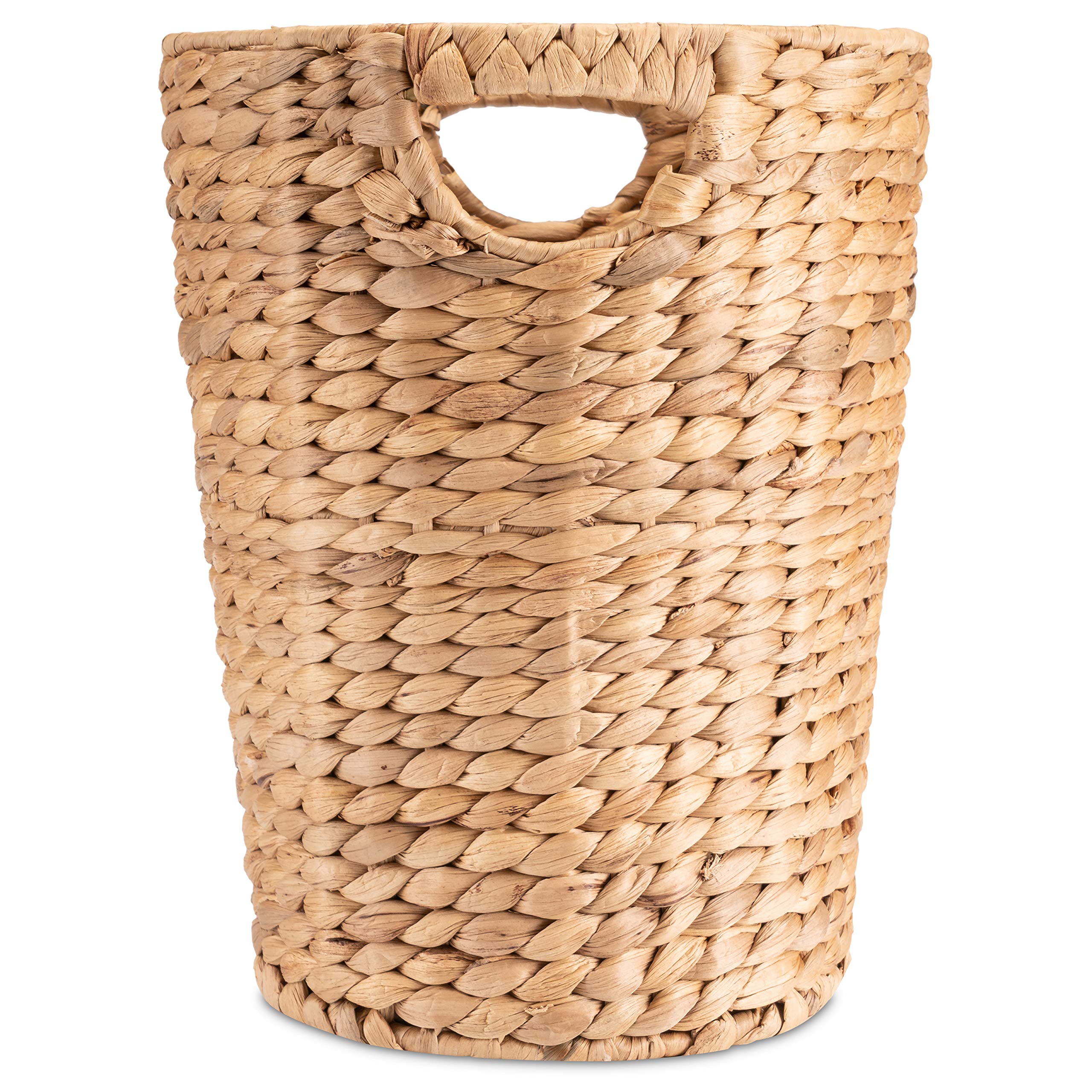 Decorasian Kosz na papier pleciony z hiacyntu wodnego – kosz na śmieci z uchwytem – średnica 25 cm u góry, 19 cm na dole, wysokość 32 cm