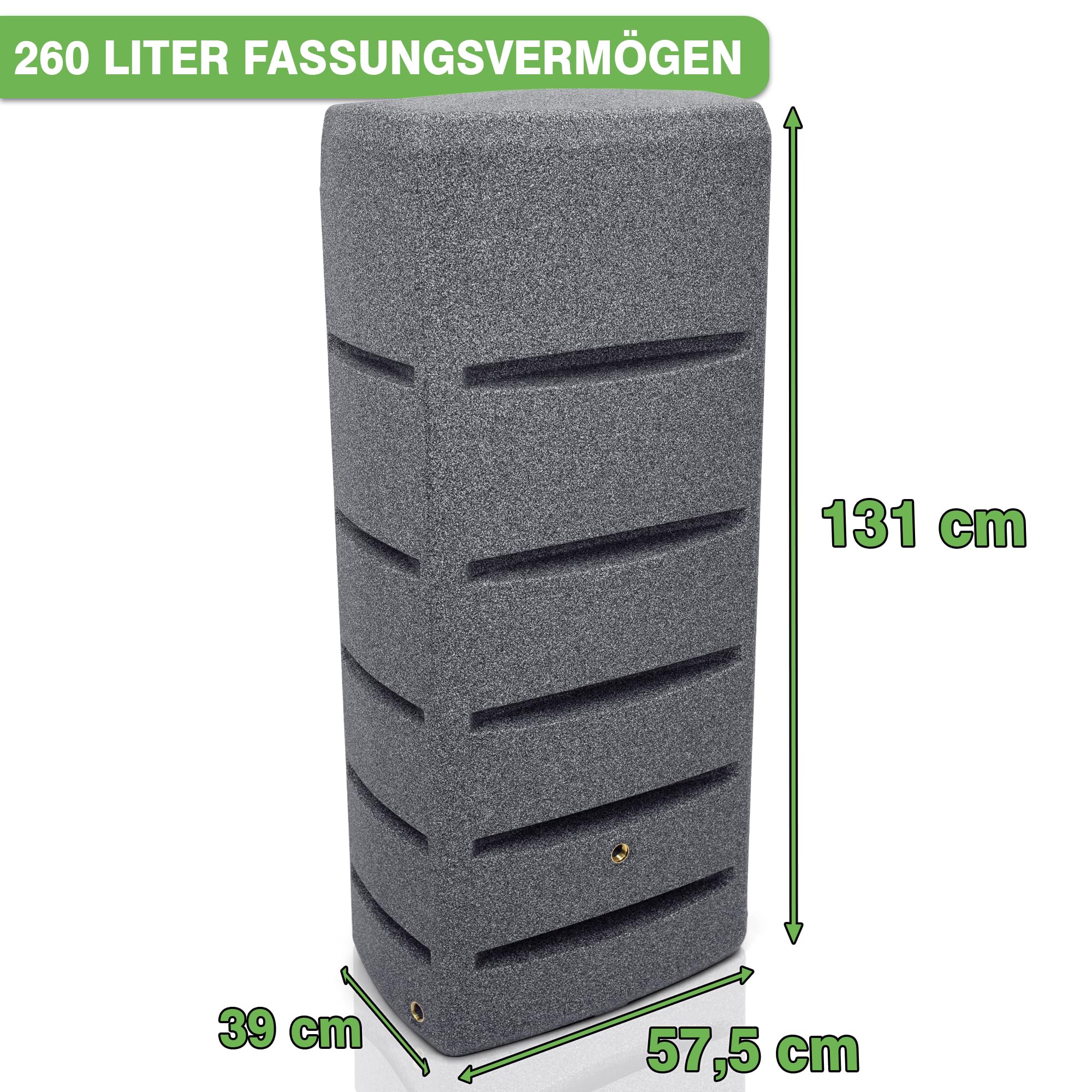 YourCasa Regentonne 260 Liter [EcoTower] Eckig und Schmal mit Metallgewinde - Regenfass Frostsicher aus Kunststoff - Regenwassertonne - Regenwassertank Garten Wassertank Regensammler Wassertonne