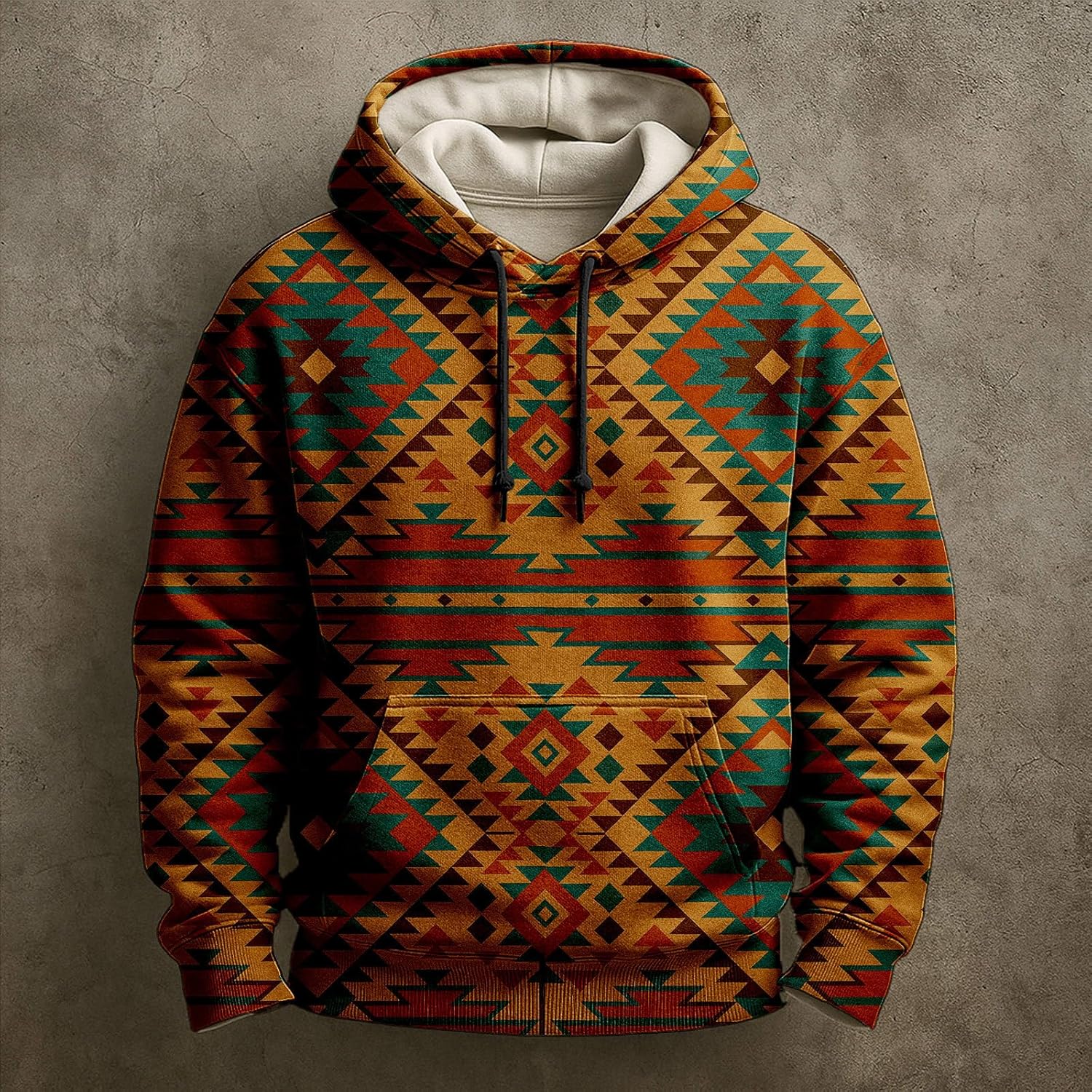Mens Western Tribal Geometric Hoodie Warm Fleece Pullover