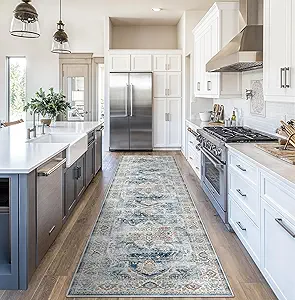 Madane Hallway Runner Rug 2'6''x10' Kitchen Runner, Non Slip Vintage Runners for Hallways Washable Kitchen Rugs Soft Low Pile 2.5x10 ft Rug Runner for Laundry Room, Entryway and Bedroom, Navy