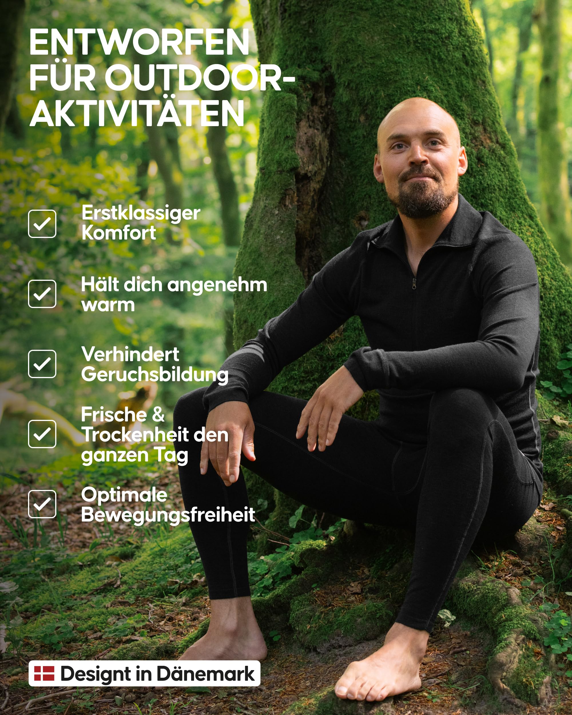 DANISH ENDURANCE Merino Half Zip Thermounterwäsche Set Herren, 180 g/m² | Merino Thermounterwäsche Set, Warm, Geruchshemmend & Atmungsaktiv, für Skifahren, Snowboarden & Wandern bei Kälte